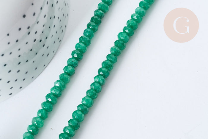 Perle Rondelle jade teinté facettée vert foncé 6x4mm, pierre, le fil de 39cm( G7887)