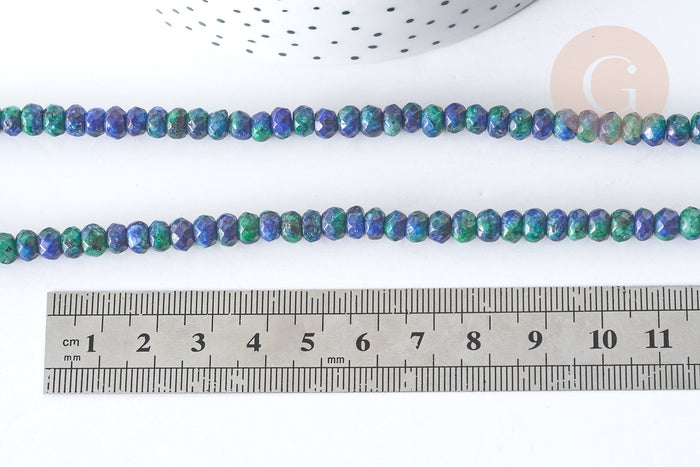 Perle Rondelle jaspe sésame teintée facettée bleu foncé 6x4mm, pierre naturelle, le fil de 38cm (G7874)