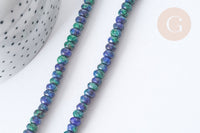 Perle Rondelle jaspe sésame teintée facettée bleu foncé 6x4mm, pierre naturelle, le fil de 38cm (G7874)