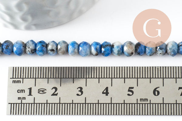 Perle Rondelle jaspe sésame teintée facettée bleu gris 6x4mm, création bijoux pierre, fil de 37.5cm x1 (G7867)