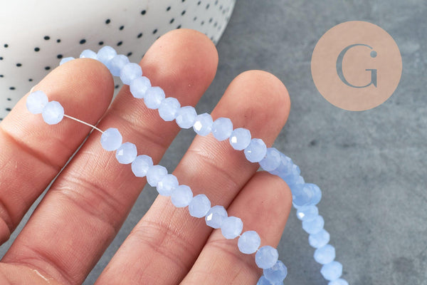 Perle abacus cristal bleu clair 6x5mm, perle verre facette,fil de 44cm, X1 (G6371)