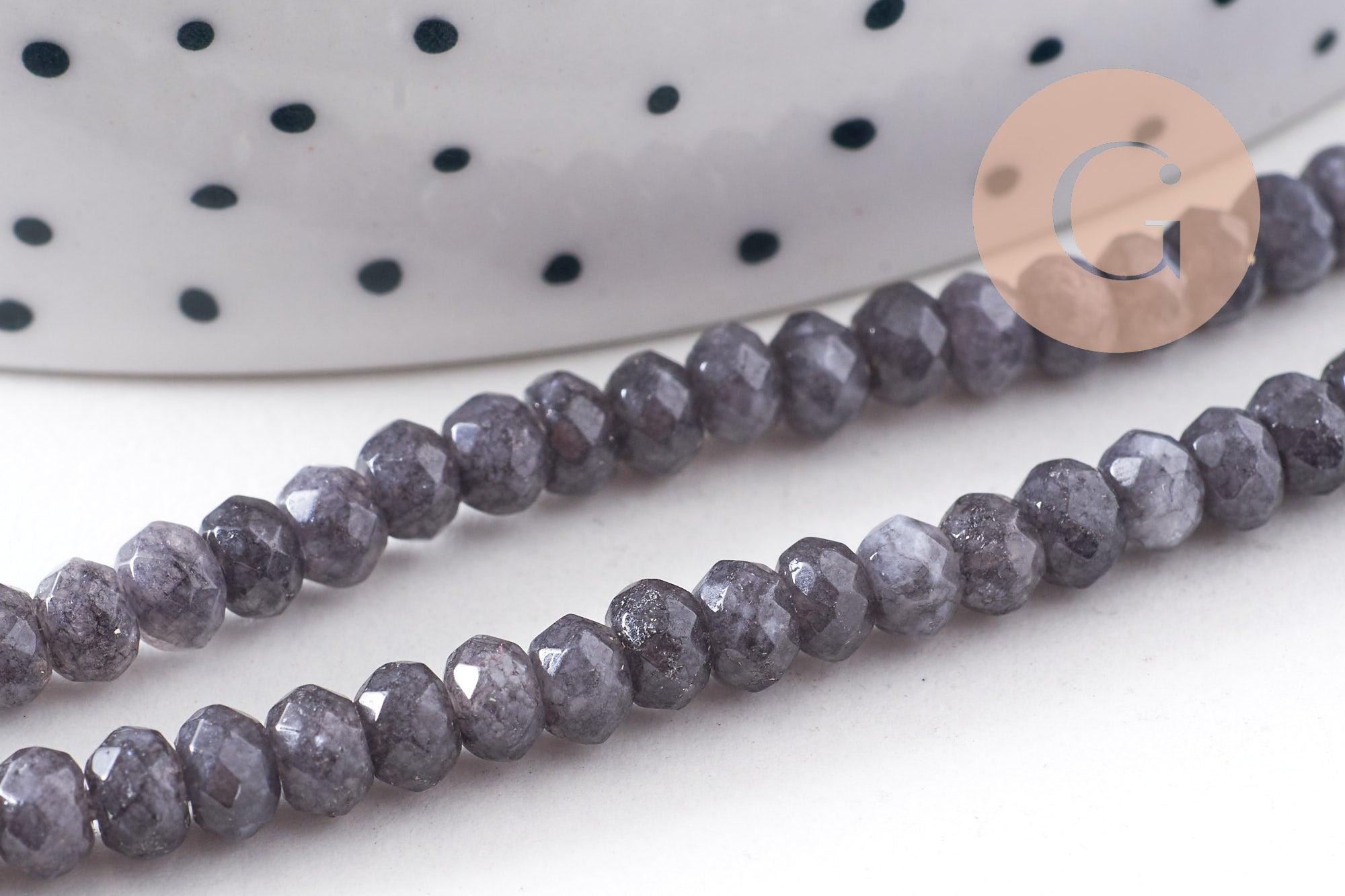 Perle abacus jade gris, fourniture créative, perle jade, pierre naturelle, jade naturel, pierre, facette, jade, 4x2mm, fil 34.5 cm (G6890)