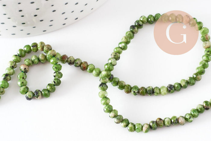 Perle abacus jade vert rose,perle jade pierre naturelle à facette,4x2mm, fil de 36cm, x1 (G4637)