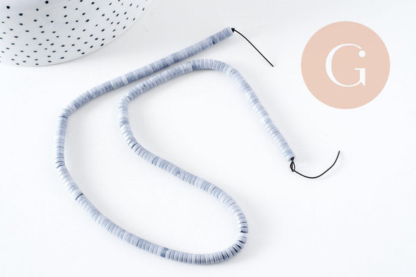 Perle agate heishi rondelle bleu acier clair 4.5mm, perle agate naturelle, pierre naturelle,x1 fil de 250 perles (G5700)