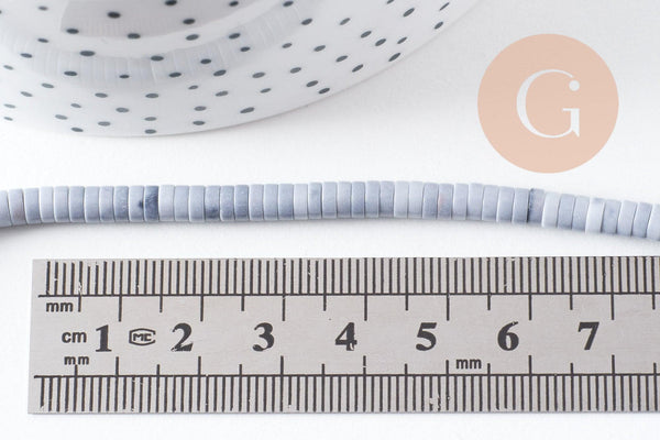 Perle agate heishi rondelle bleu acier clair 4.5mm, perle agate naturelle, pierre naturelle,x1 fil de 250 perles (G5700)