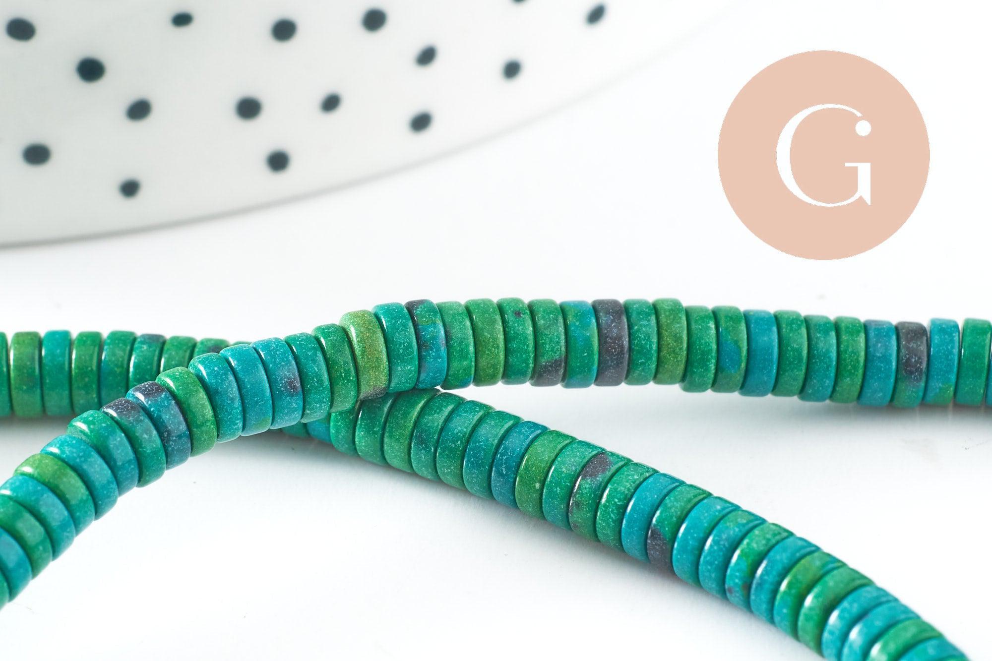 Perle agate heishi rondelle vert-bleu naturelle 4.5mm, x1 fil de 40cm (G3805)