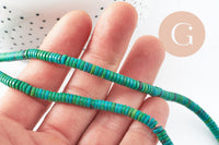 Perle agate heishi rondelle vert-bleu naturelle 4.5mm, x1 fil de 40cm (G3805)