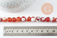 Perle agate naturelle feu rayée orange, 10mm, fil de 38cm, x1 (G1862)