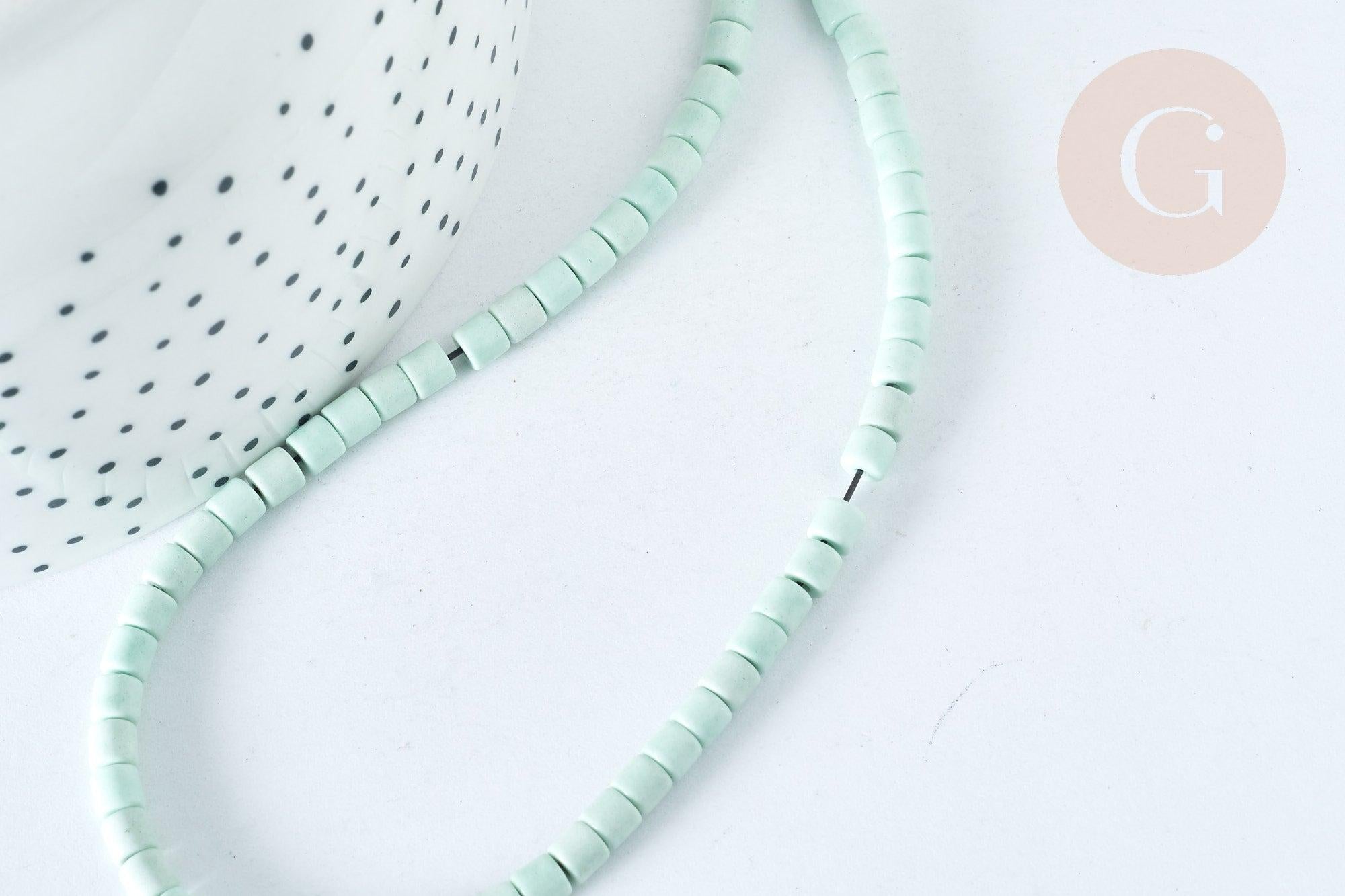 Perle agate naturelle teintée vert clair heishi tube 4mm, pierre naturelle, le fil de 38cm, x1 (G5824)