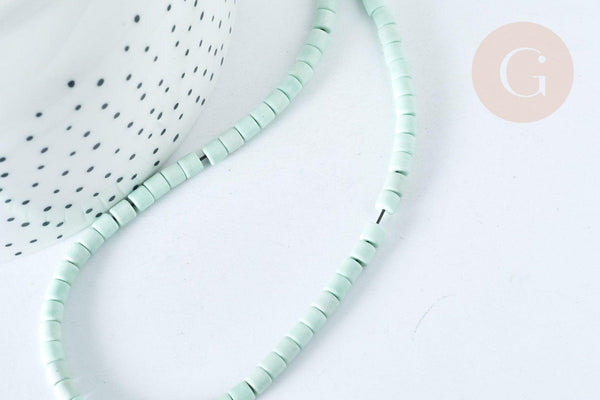 Perle agate naturelle teintée vert clair heishi tube 4mm, pierre naturelle, le fil de 38cm, x1 (G5824)