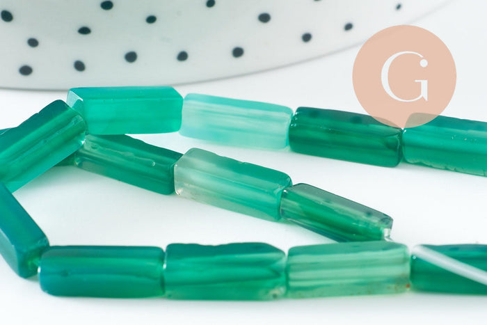 Perle agate rectangle verte, perle agate, pierre naturelle, perle pierre,13mm,fil de 40cm x1 (G0204)