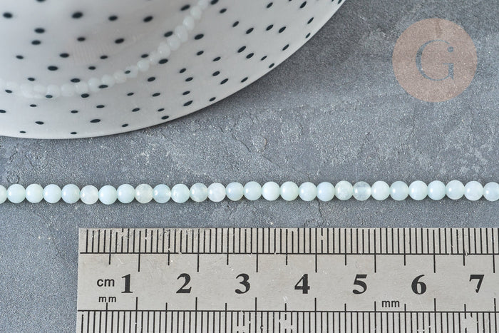 Perle amazonite naturelle ronde bleu-vert 3mm, pierre naturelle, fil de 41cm x1 (G7395)
