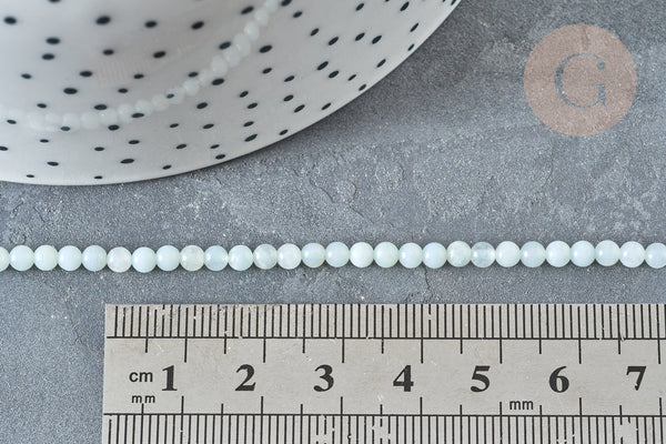 Perle amazonite naturelle ronde bleu-vert 3mm, pierre naturelle, fil de 41cm x1 (G7395)