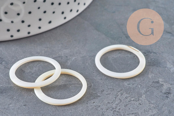 Perle anneau nacre blanche naturelle, perle cercle, coquillage blanc, 25mm, x5 (G2974)