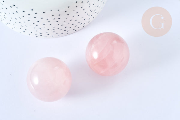 Perle boule quartz rose naturel 16mm, quartz rose roulé, séance lithothérapie, x1 (G7837)