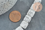 Perle carrée en howlite naturelle 12mm, perle en pierre, fil de 20cm, x1 (G5884)
