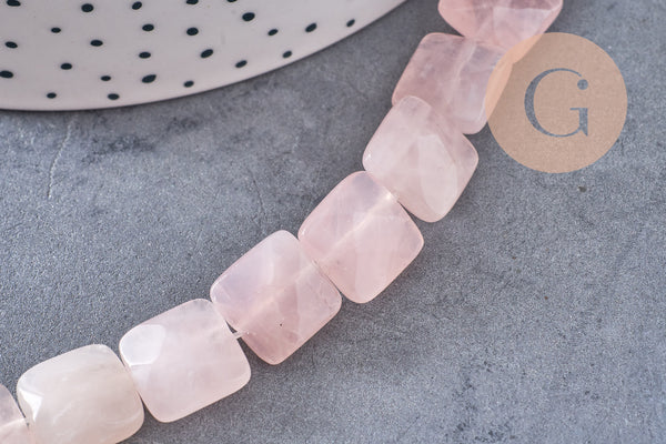 Perle carrée en quartz rose naturel, perle pierre naturelle, 12mm, fil de 20cm, x1 (G5877)