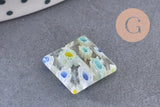 Perle carrée verre millefiori, perle verre,verre artisanal, perle bijou été,création bijoux 11mm, x5 (G5366)