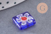 Perle carrée verre millefiori, perle verre,verre artisanal, perle bijou été,création bijoux 11mm, x5 (G5366)