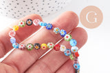 Perle cercle verre millefiori 6mm, perle verre chance, perle artisanale verre, perle bijou été, fil de 35 cm, x1 (G5384)
