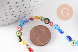 Perle cercle verre millefiori 6mm, perle verre chance, perle artisanale verre, perle bijou été, fil de 35 cm, x1 (G5384)