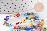 Perle cercle verre millefiori 6mm, perle verre chance, perle artisanale verre, perle bijou été, fil de 35 cm, x1 (G5384)