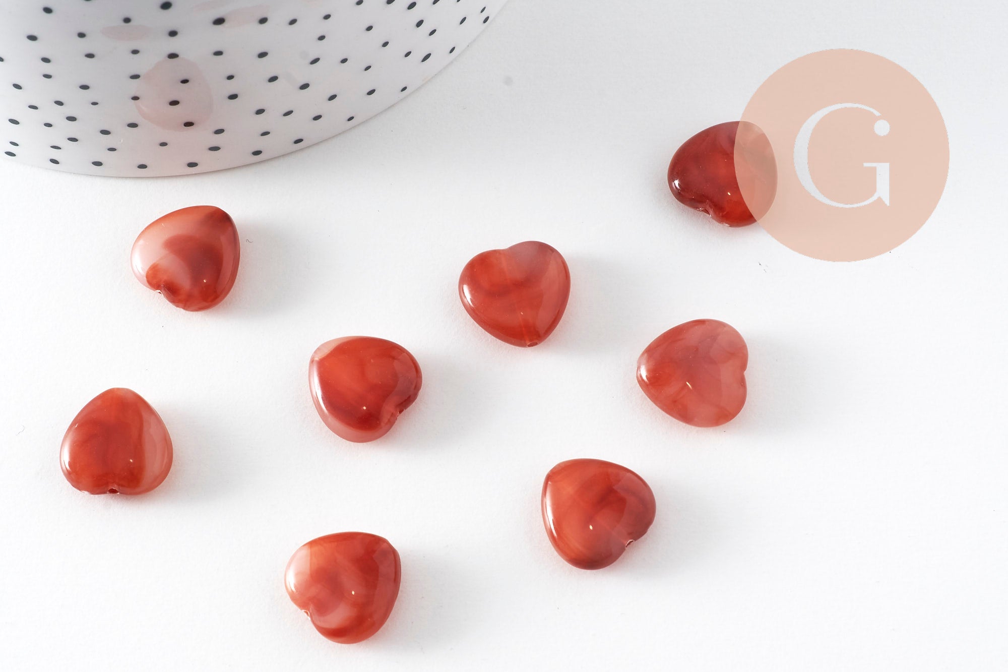 Perle coeur acrylique imitation ambre marron 15mm, x10 (G10999)