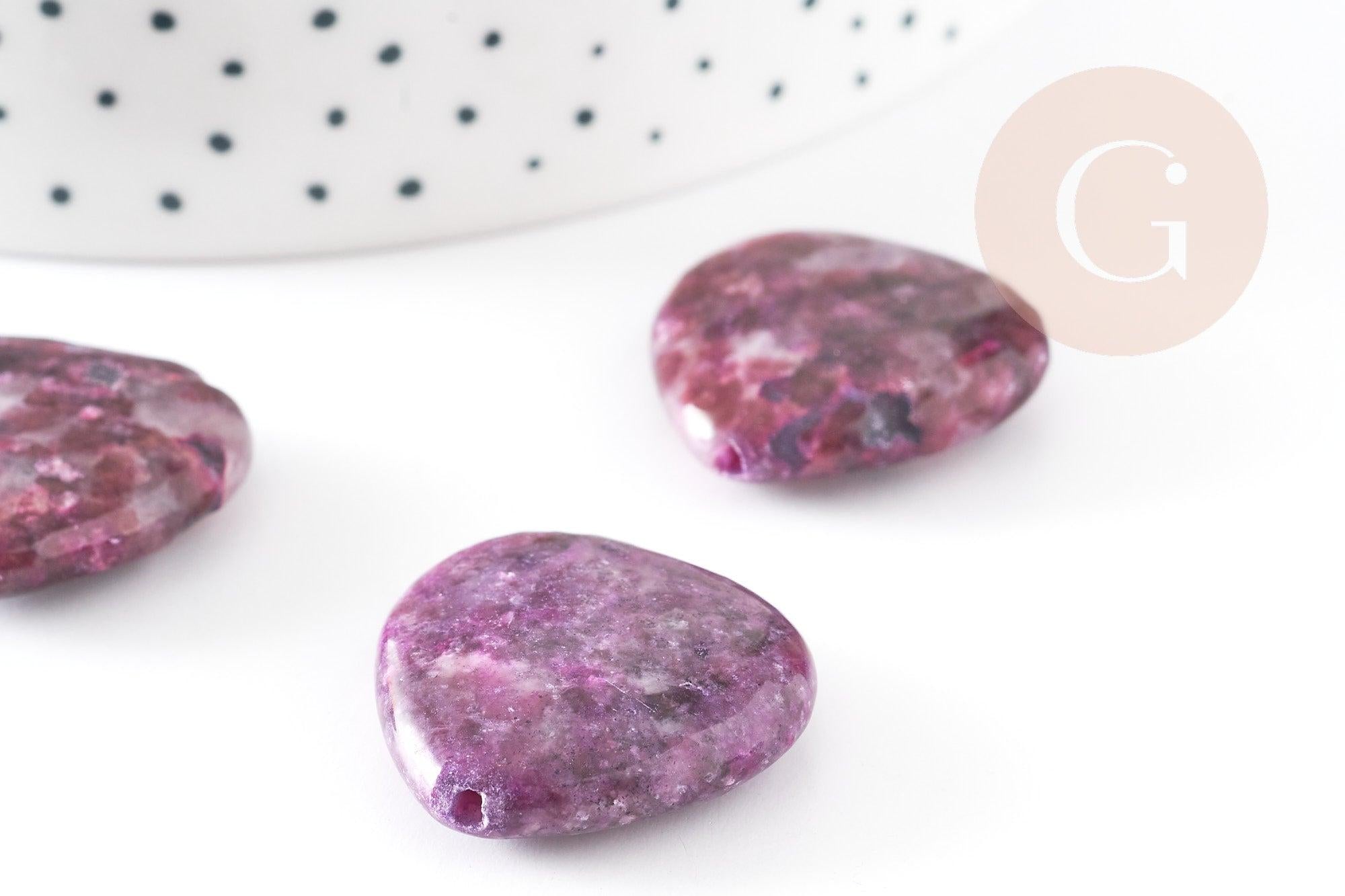 Perle coeur jadeite naturelle violette 25mm, x5 (G1833)