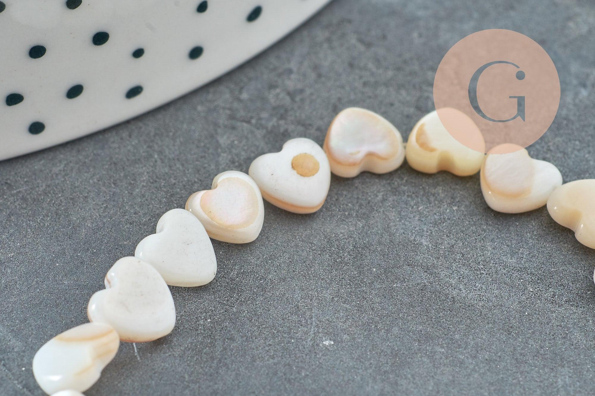 Perle coeur nacre blanche naturelle 6mm ,perle coeur nacre,coquillage blanc, fil de 39cm, x1 (G5862)