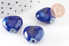 Perle coeur porcelaine bleu foncé 14-15mm, x5 (G9348)