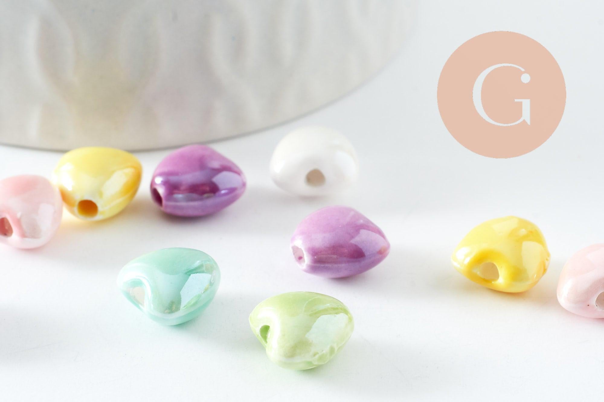 Perle coeur porcelaine multicolore irisé 12mm, x5 (G9772)