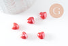 Perle coeur porcelaine rouge irisé 12mm, x5 (G9773)