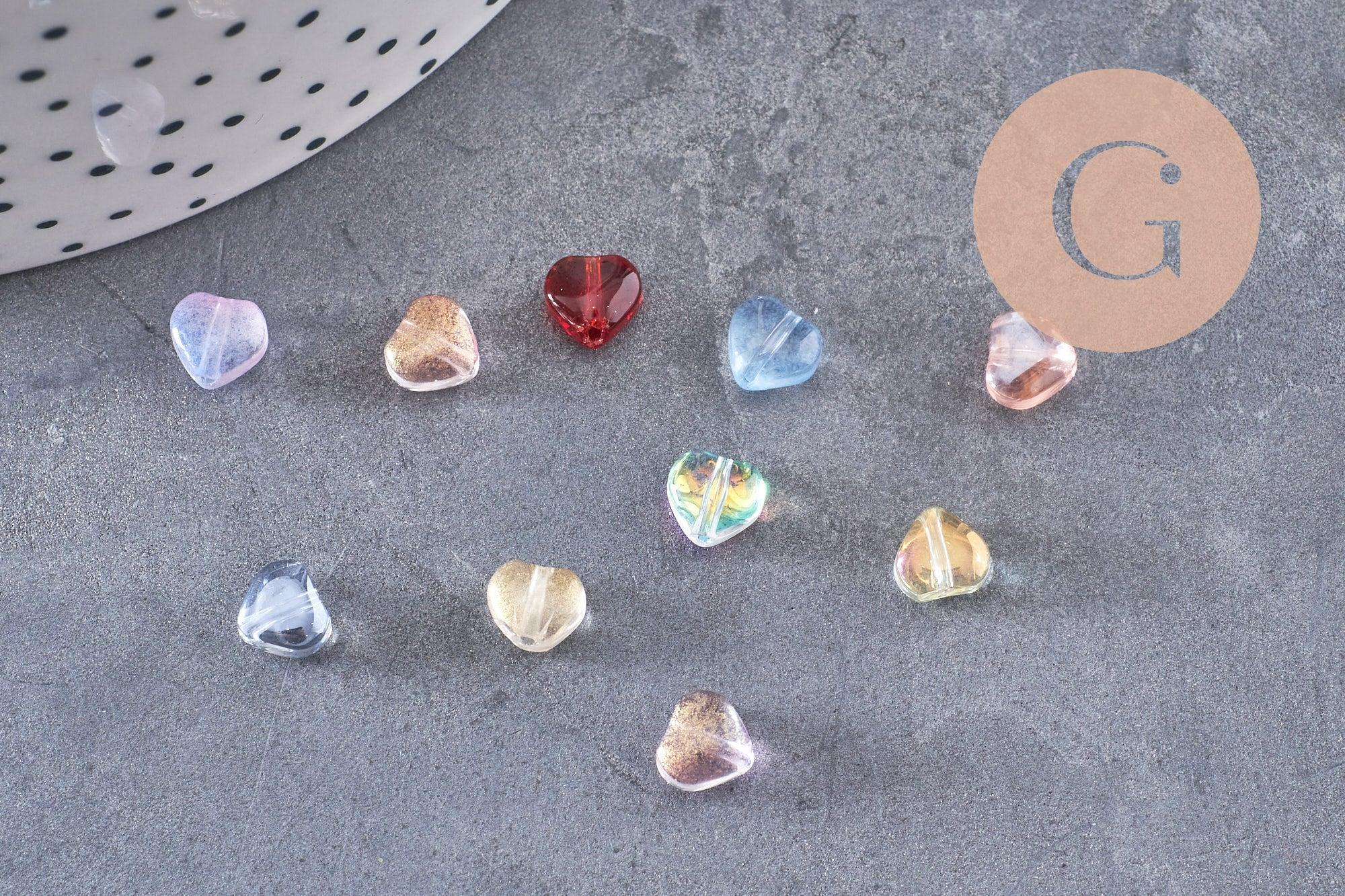 Perle coeur verre multicolore irisé 6mm, x10 (G6679)