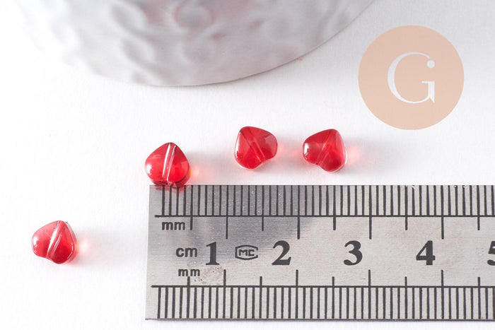 Perle coeur verre rouge 6mm, x10 (G10341)