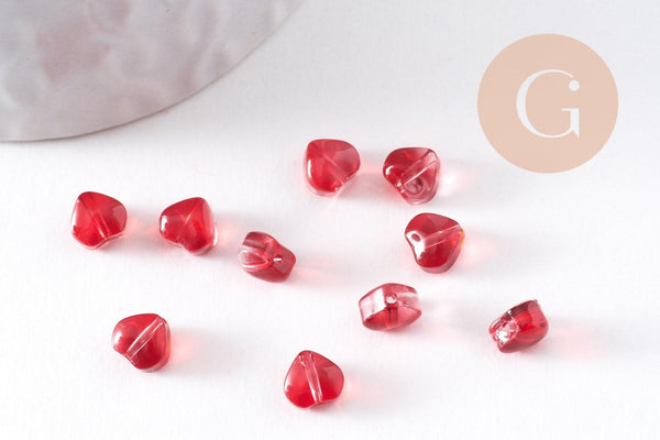 Perle coeur verre rouge 6mm, x10 (G10341)
