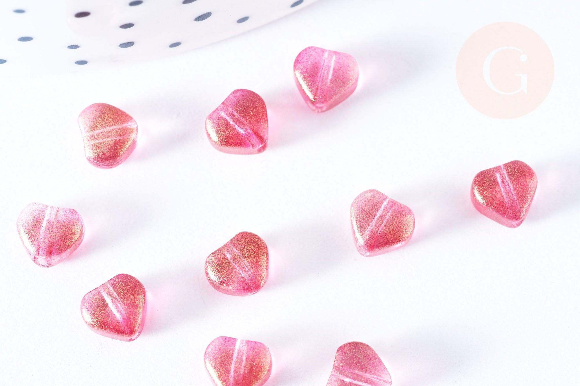 Perle coeur verre rouge irisé 6mm, des perles en verre, x10 (G6680)