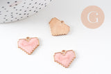 Perle coeur zamac doré émail rose nacré 15x18mm, création bijou amour amitié x1 (G5310)