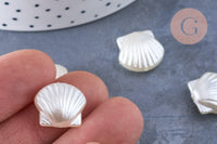 Perle coquillage plastique blanc nacré 14.5mm, x10 (G6433)