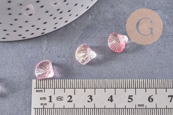 Perle coquillage verre transparent rose clair, perles verre tchèque, perle coquille, verre rose,10.5mm, x10 perles (G5438)