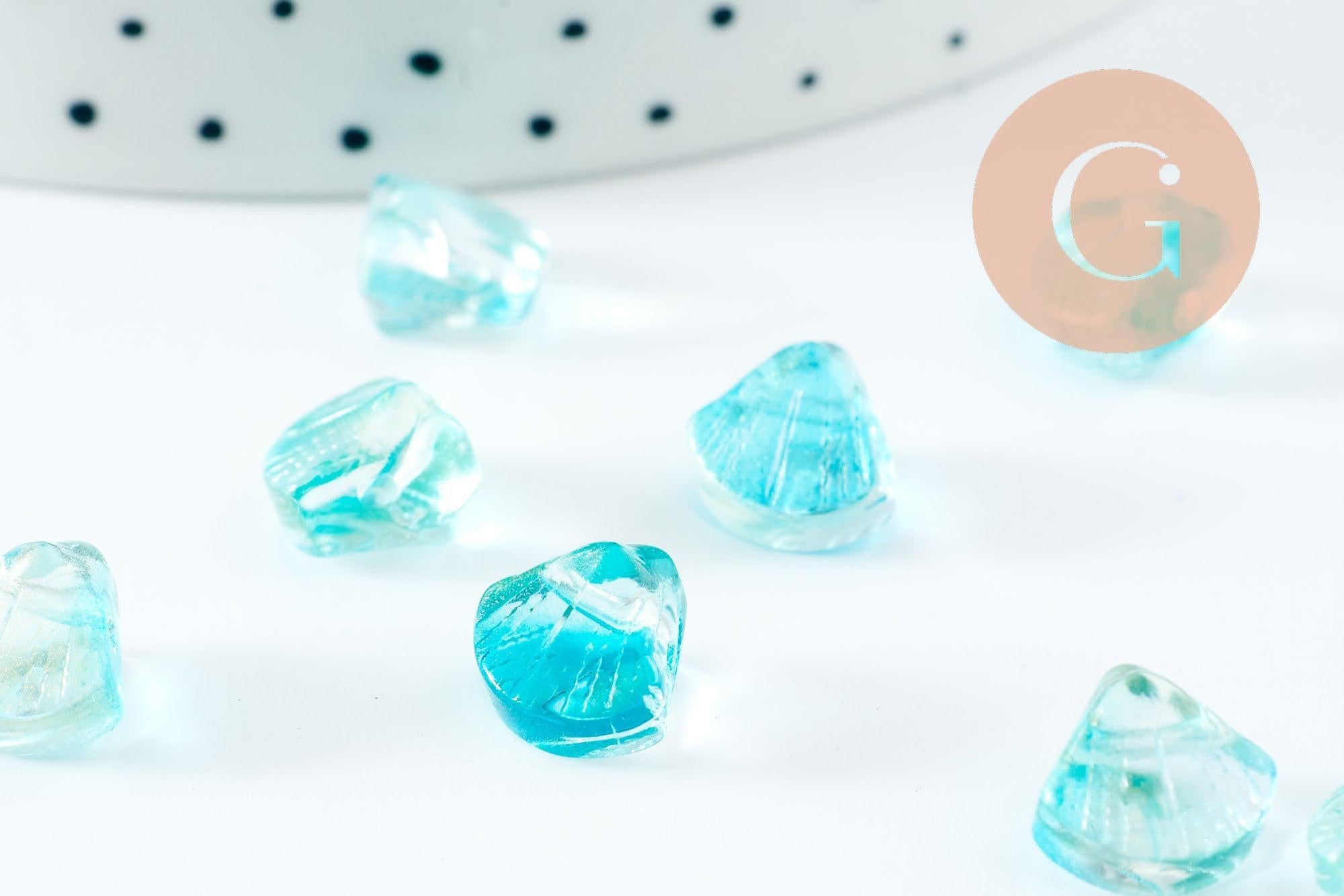 Perle coquillage verre transparent vert10.5mm, perles verre tchèque, perle coquille, verre vert creation bijou, x10 G5437