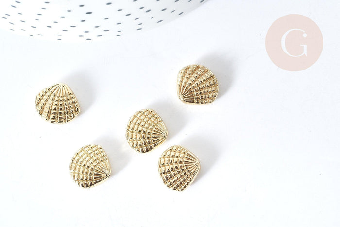 Perle coquillage zamac doré 14K 13.5mm ,fournitures créatives sans nickel, x5 G4219