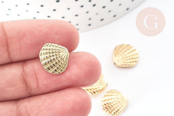 Perle coquillage zamac doré 14K 13.5mm ,fournitures créatives sans nickel, x5 G4219