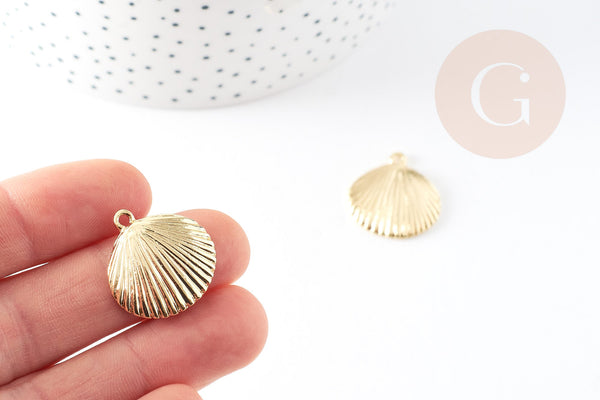 Perle coquillage zamac doré 14K 24mm, pendentif creation bijoux thème vacances x1 (G5829)