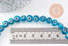 Perle disque Mauvais Oeil Grecque verre bleu turquoise,perle verre chance, perle artisanale verre, 8mm,fil de 49 perles, x1 (G4516)