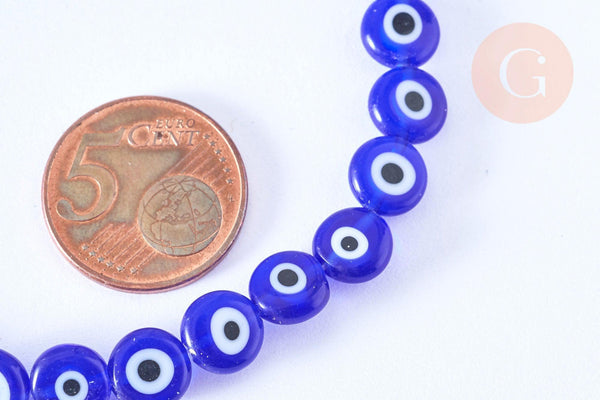 Perle disque Oeil protecteur Grecque verre bleu roi le fil de 36.9cm, x1 G6631