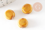 Perle disque porcelaine jaune moutarde 10-11mm, perle céramique artisanale, fabrication bijoux céramique x5 (G9345)
