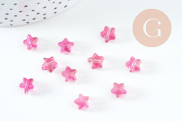 Perle étoile fuchsia poudre dorée imitation jade 8mm, x10 (G10723)