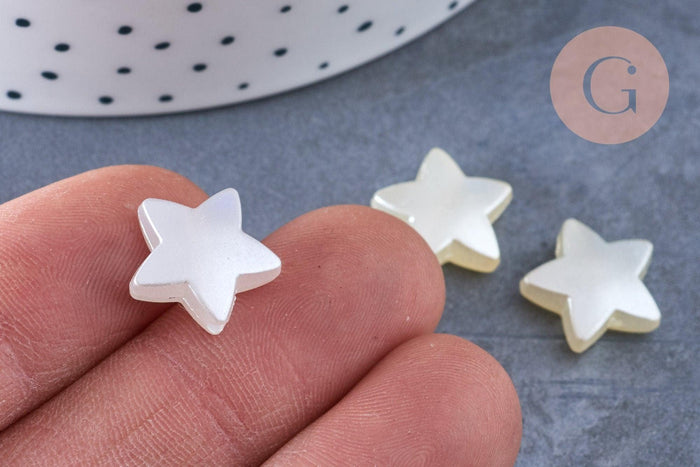 Perle étoile plastique blanc nacré 14mm, x10 perles (G6435)