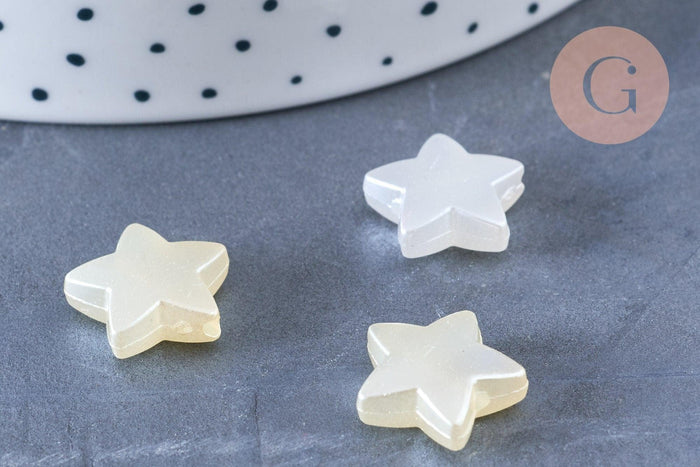 Perle étoile plastique blanc nacré 14mm, x10 perles (G6435)