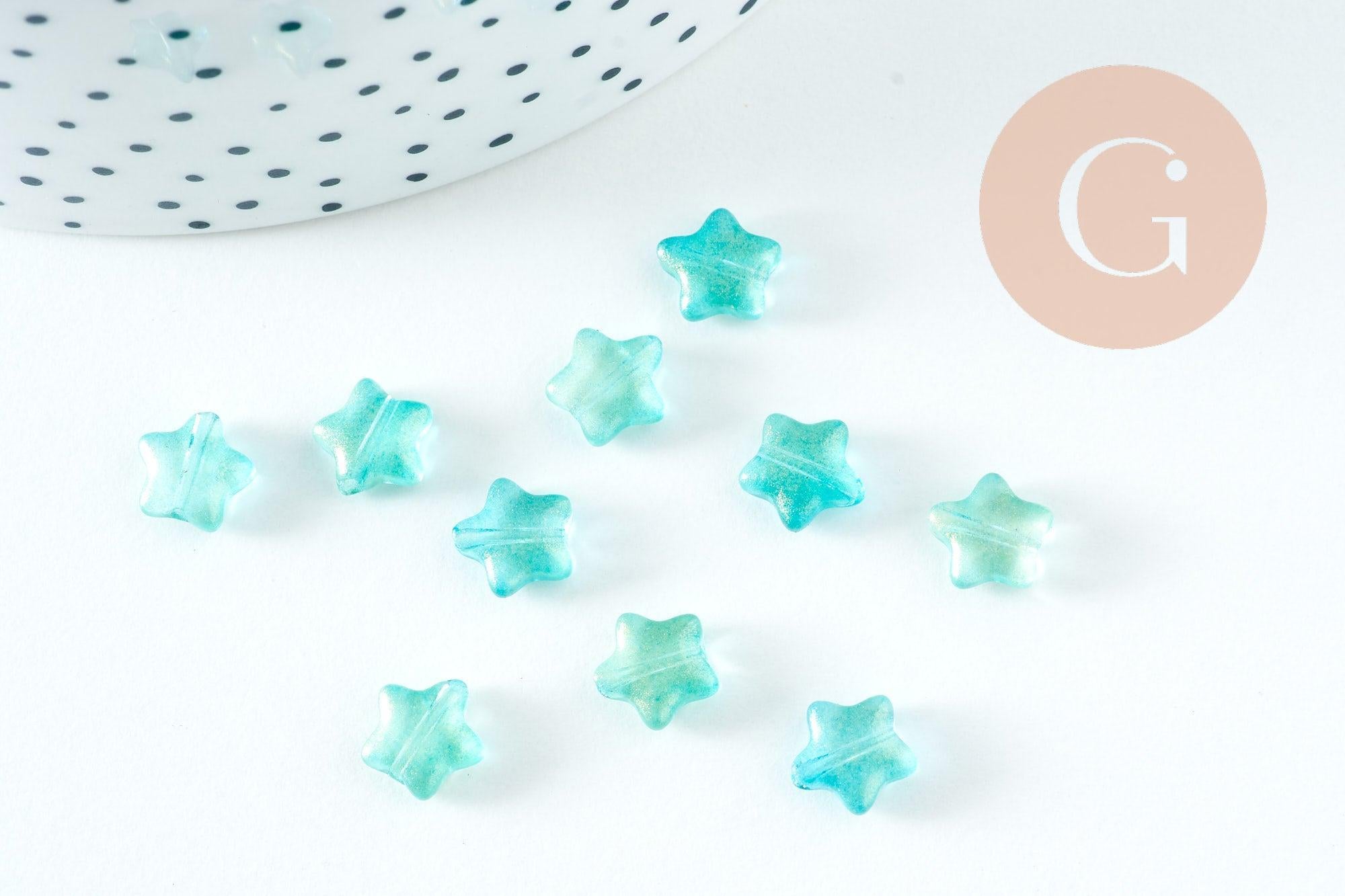 Perle étoile turquoise poudre dorée imitation jade 8mm, x10 (G10724)